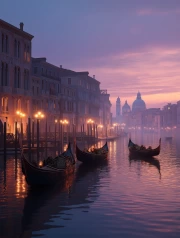 Misty Sunset Over Venice Canals: Cityscapes Skylines, Venice Italy