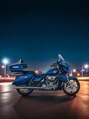 Night Flight: Harley Davidson Street Glide Ultra Against Cityscape