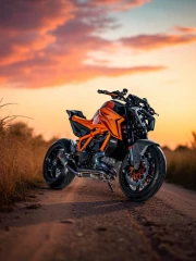 Sunset Speed: KTM 1390 Super Duke R Evo on Dusty Road