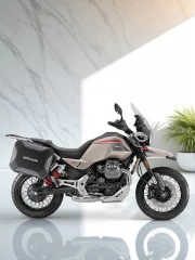 Elegance of the Moto Guzzi V85 TT Travel on Marble: Art for Motorcycle Enthusiasts