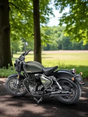 Freedom in Motion: Royal Enfield Shotgun 650 on a Forest Trail