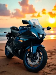 Yamaha YZF R7 at Sunset: Motorcycle by the Sea