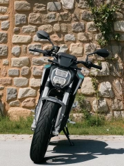Electric motorcycle Zero S against the backdrop of ancient stone: dynamics and style