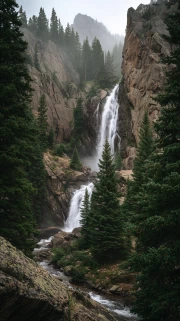 The Majesty of the Waterfall: Natural Scenery and Green Cliffs