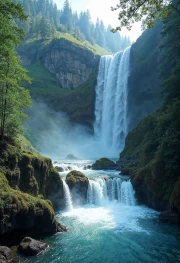 The Majesty of the Waterfall: Natural Scenery and Forest Rocks