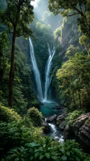 The Majesty of Waterfalls: Natural Scenery in Green Surroundings
