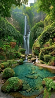 Green Symphony Waterfall: Nature Landscape