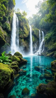 Emerald Falls in the Heart of the Forest: Natural Scenery and Waterfalls