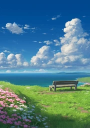 Summer Paradise: Serene Sea and Blooming Meadows