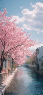 Spring Channel: Pink Trees and Pastel Freshness