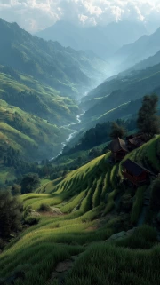 Emerald Symphony: Winding River and Hills