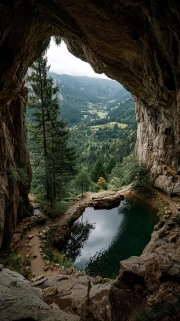 Grotto in Green Valleys: Natural Landscapes and Canyons