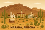 Wild West: Landscape of Marana, Arizona with Cacti and Mountains