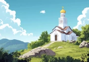 Cartoon Church on the Hill: Light of Soul and Dream