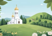 Cartoon Church Among the Hills: Peace and Inspiration