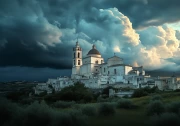 The Grandeur of the Temple under the Dramatic Sky