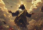 Divine Scene of Jesus Christ Among Clouds and Birds