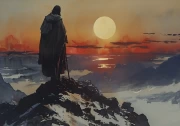 Jesus on the Mountain: Sunset Majesty and Spiritual Peace
