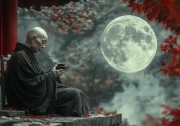 Japanese Monk Meditation in the Moonlight: Wisdom of the East
