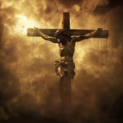 The Crucifixion of Jesus Christ in the Golden Clouds: Symbol of Faith and Sacrifice