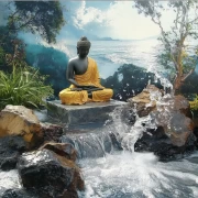 Buddha Statue by the River: Harmony and Peace