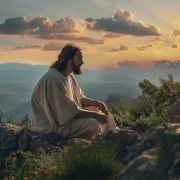 Meditating Jesus Christ at Sunset: Tranquility and Inspiration