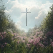 Cross in Forest Harmony: Light and Tranquility