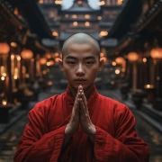 Young Monk in the Light of Lanterns: The Path of Spiritual Search