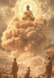 Divine Radiance: Buddha in the Clouds - Personification of Peace