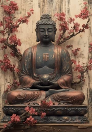 Buddha in Blooming Oasis: Tranquility and Harmony