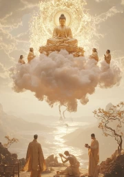 Japanese Buddha in the Clouds: Wisdom and Peace