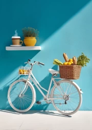 White Bike by the Turquoise Wall: Fresh and Stylish