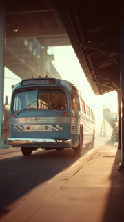 Vintage Bus in Sunset Lights: Retro Transport