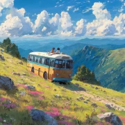 Retro Bus on the Hills: Spirit of Adventure