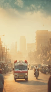 Retro Ambulance in City Flow: Energy of Rescue