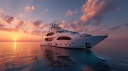 Sunset Elegy: Yacht on the Wave