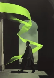 Mysterious Figure in Neon Ribbons: Surreal World