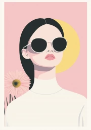 Mysterious Person in Glasses: Minimalism Aesthetics with Flower and Sun