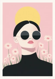 Mysterious Figure in Sunglasses with Daisies: Modern Minimalism