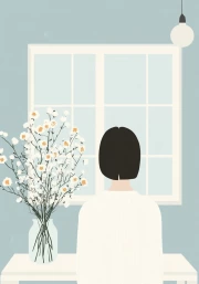 Silhouette by the Window: Delicate Minimalism and Flowers for the Interior