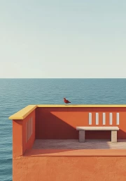 Marine Serenity: Feathered Accent in Minimal Abstraction