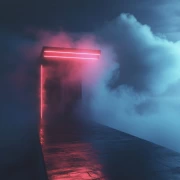 Neon Portal in the Clouds: Journey into the Unknown