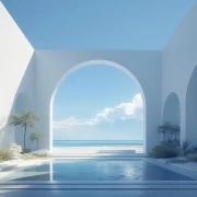 Architectural Arch: Serene Ocean View and Reflection Pool