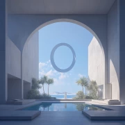 Architectural Oasis: Water Portal with Sky Ring