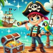 Pirate Adventures: Young Captain and Parrot on Treasure Island