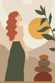 Warm Boho Charm: Mysterious Figure and Sun in Nature