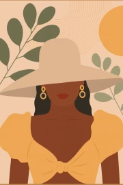 Bohemian Muse: Woman in a Hat Among Leaves and Sun