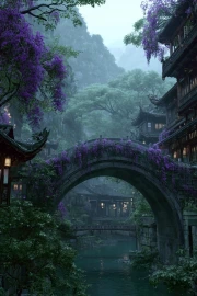 The Curved Bridge in the Blooming Garden: An Architectural Marvel
