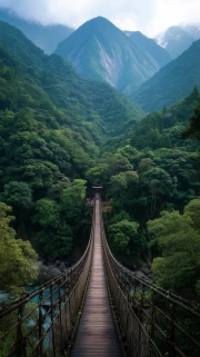 Architectural bridge over the green abyss: harmony of nature