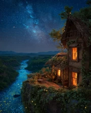 Cozy House on the Edge of the Magical Forest under the Starry Sky: Cottagecore